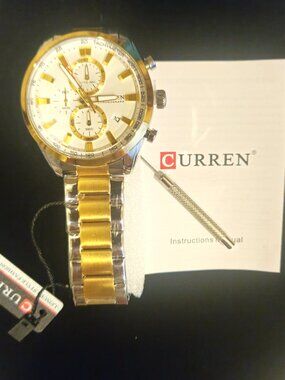 Attractive Curren Chronograph Watch Round Silver Case Two-Tone Band